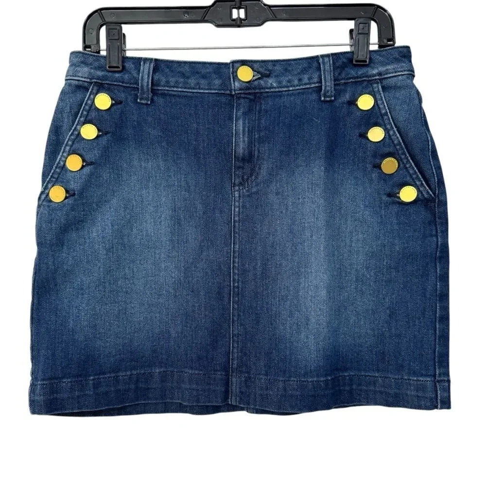 Michael Kors Sailor Denim Mini Skirt Gold Buttons Size 6P